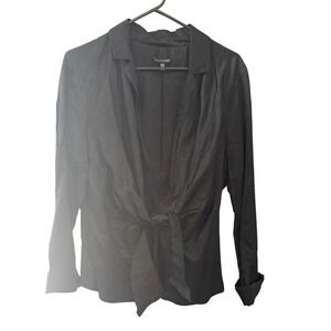Eileen Fisher Black Tie  Wrap Blouse Shirt Large Career Party Event Blazer